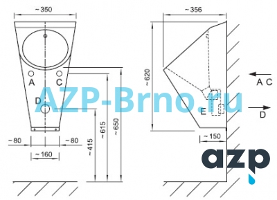 Писсуар из нержавеющей стали с автоматическим смывом INTELLIGENT IQ AUP 03 AZP Brno Чехия (фото, схема)